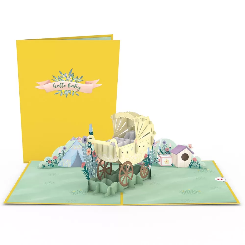 Lovepop Greeting Cards | Baby | Yellow Baby Carriage Pop-Up Card